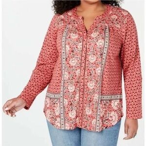 Style & Co. Eastern Sanctuary Cottagecore Boho Floral Top Size 2X